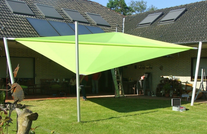 Sonnensegel elektrisch aufrollbar im Garten